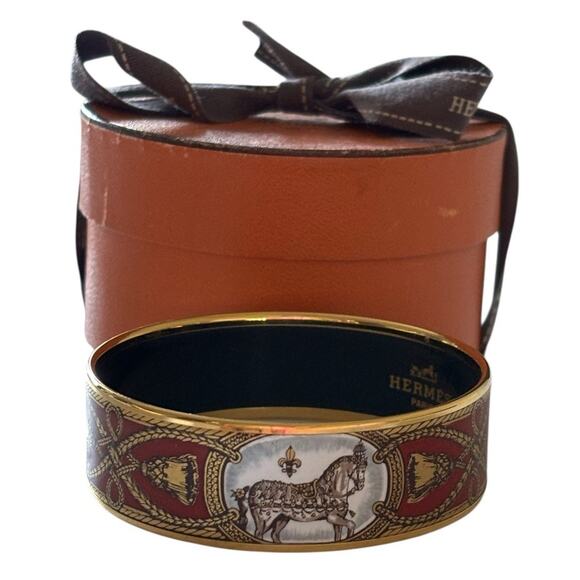 Cert Auth Hermes Enamel Cloisonné “Grand Apparat” Bangle Bracelet Plating - Picture 14 of 16